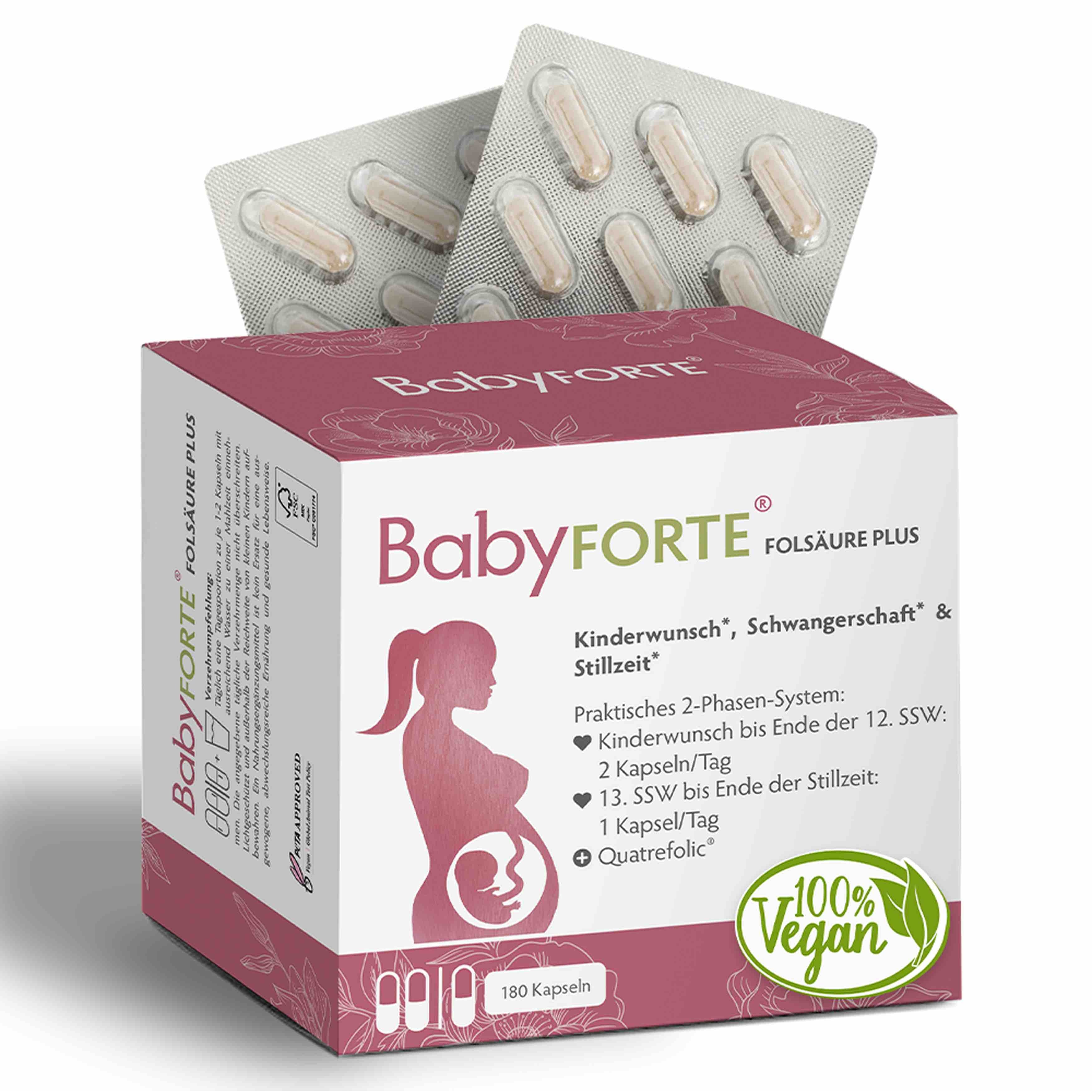 BabyFORTE Folsäure Plus • für Kinderwunsch bis Stillzeit • 180 Kapseln