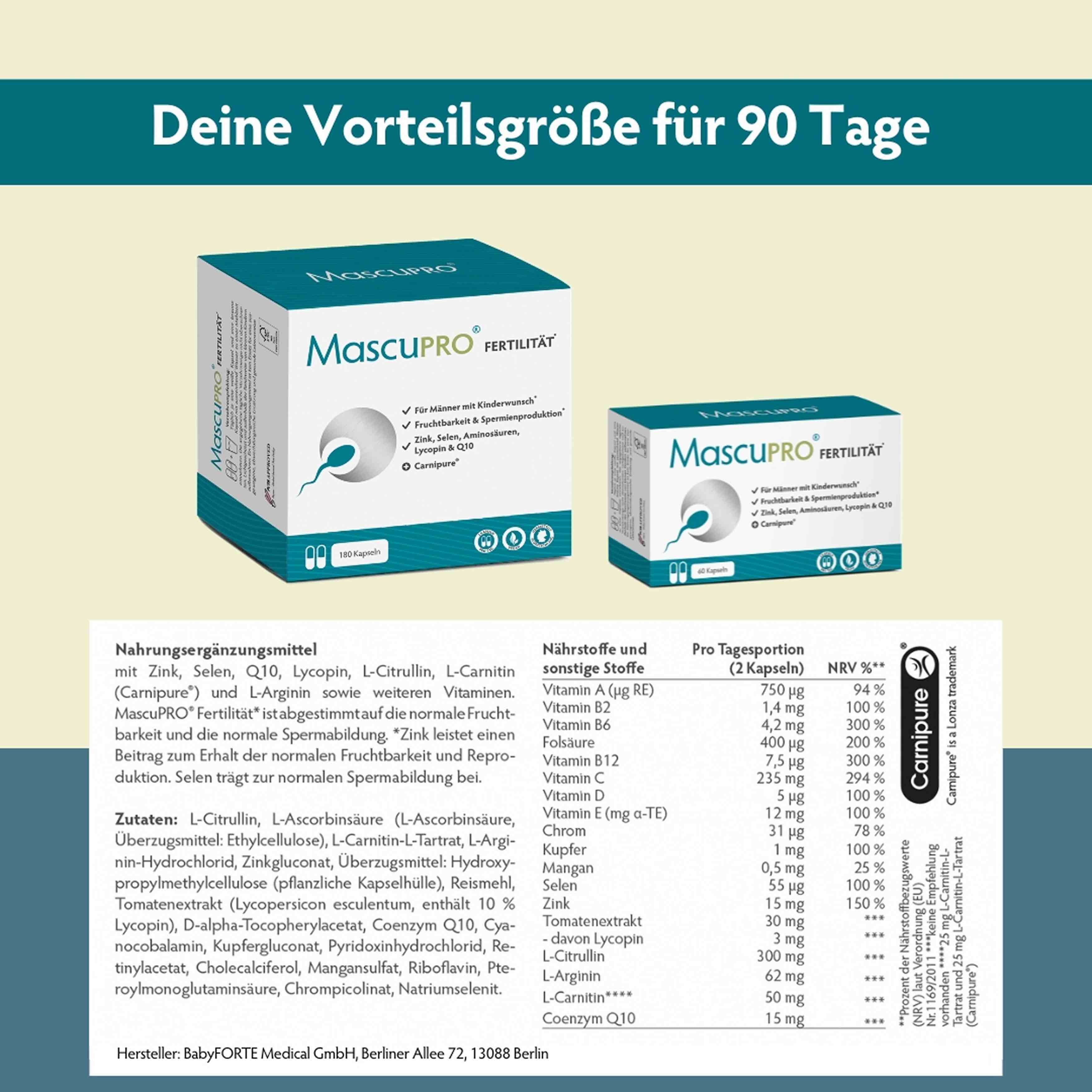 MascuPRO Fertilität Vorteilspackung 180 Kapseln für 90 Tage
