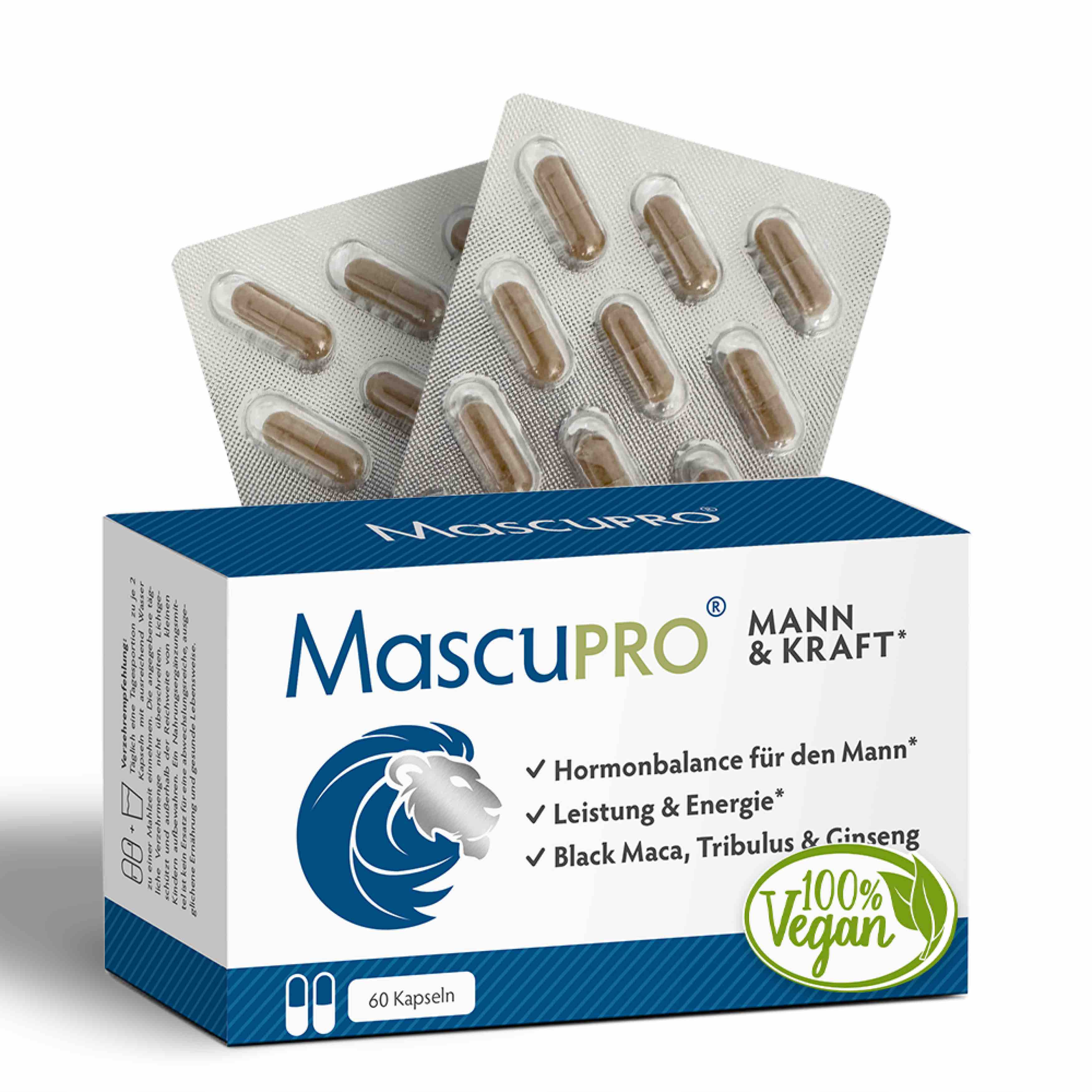 MascuPRO Mann & Kraft • für Testosteron-Balance & Energie • 60 Kapseln