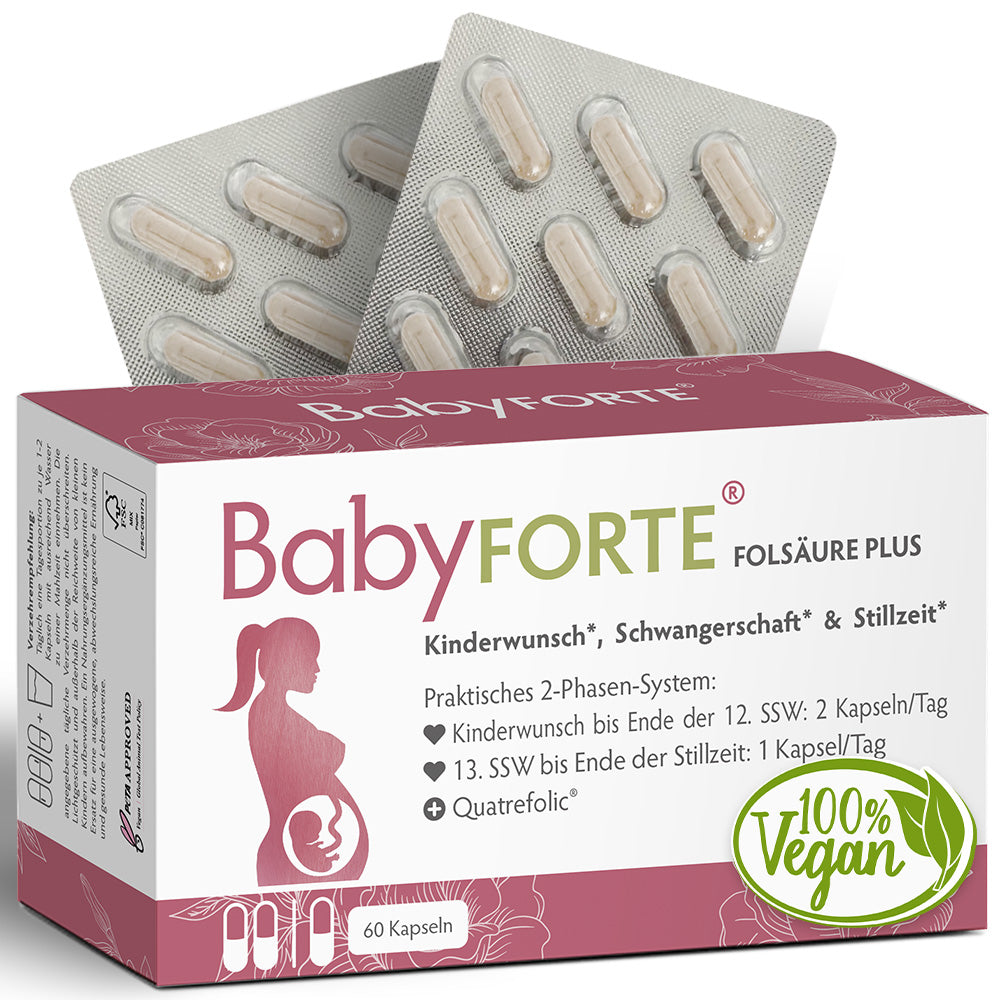 BabyFORTE Folsäure Plus • für Kinderwunsch bis Stillzeit • 60 Kapseln