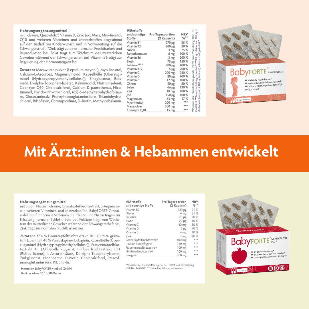 BabyFORTE Granatapfel Zauber 60 Kapseln Nährwerttabelle und Inhaltsstoffe