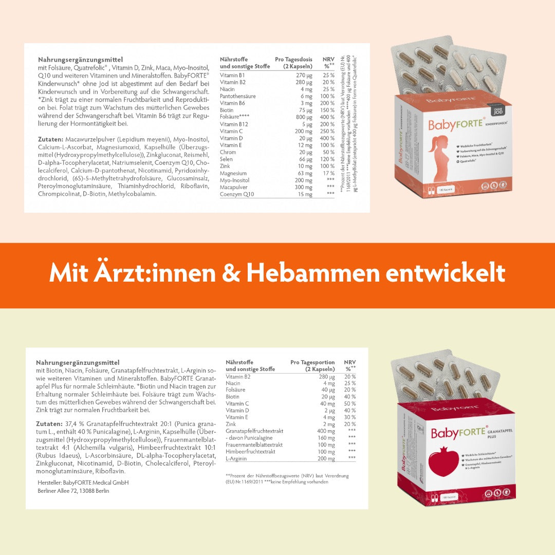 BabyFORTE Granatapfel Zauber ohne Jod XL 180 Kapseln Nährwerttabelle und Inhaltsstoffe