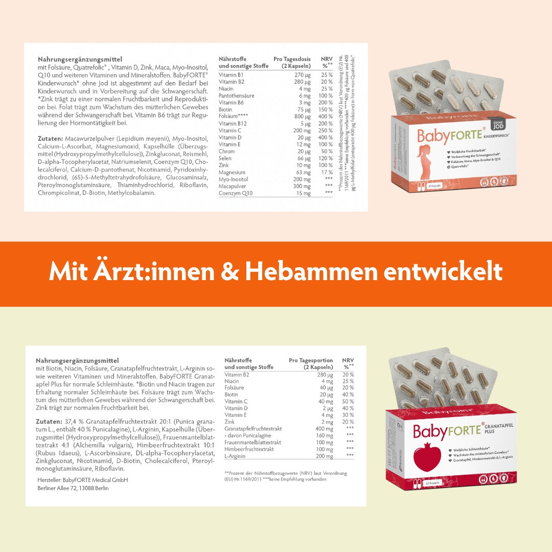 BabyFORTE Granatapfel Zauber ohne Jod 60 Kapseln Nährwerttabelle und Inhaltsstoffe