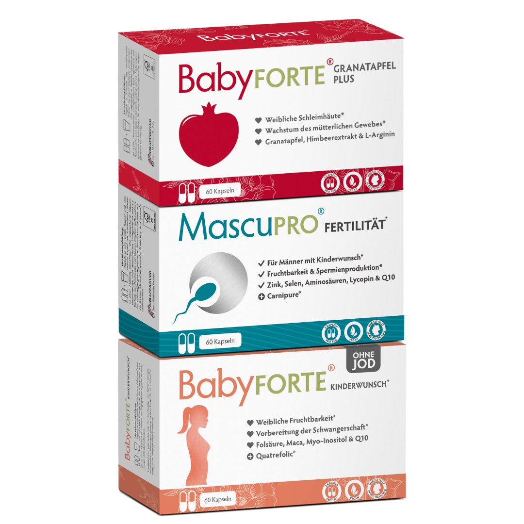 BabyFORTE Kinderwunsch-Trio ohne Jod je 60 Kapseln Verpackung