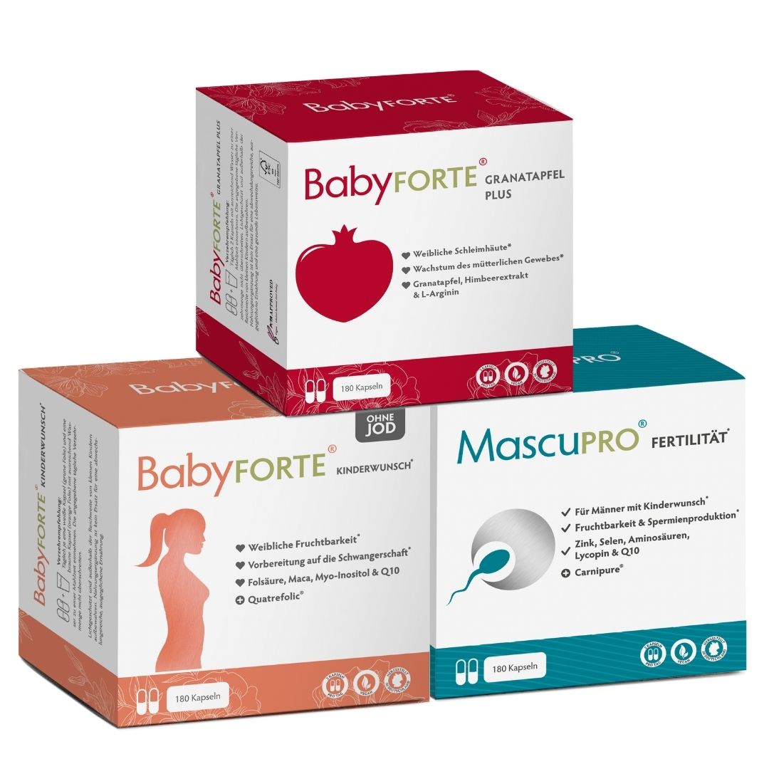 BabyFORTE Kinderwunsch-Trio ohne Jod je 180 Kapseln Verpackung