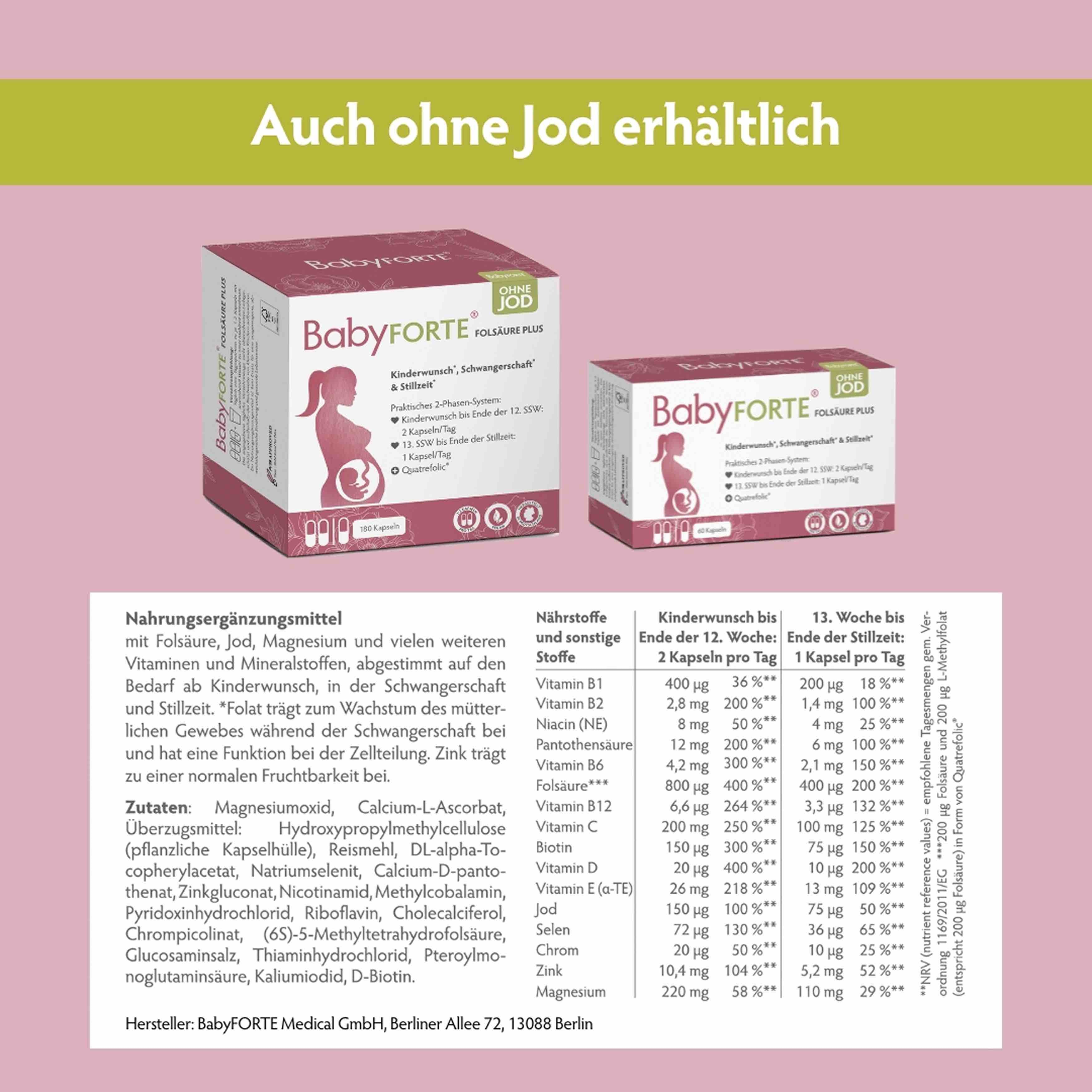 Jetzt kleine Wunder wahr werden lassen mit BabyFORTE FolsäurePlus, Auch in Vorteilsgröße und ohne Jod erhältlich