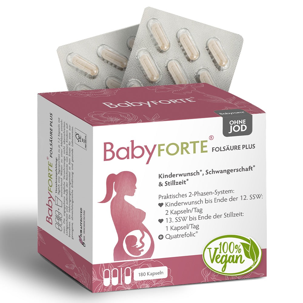BabyFORTE Folsäure Plus ohne Jod • für Kinderwunsch bis Stillzeit • 180 Kapseln