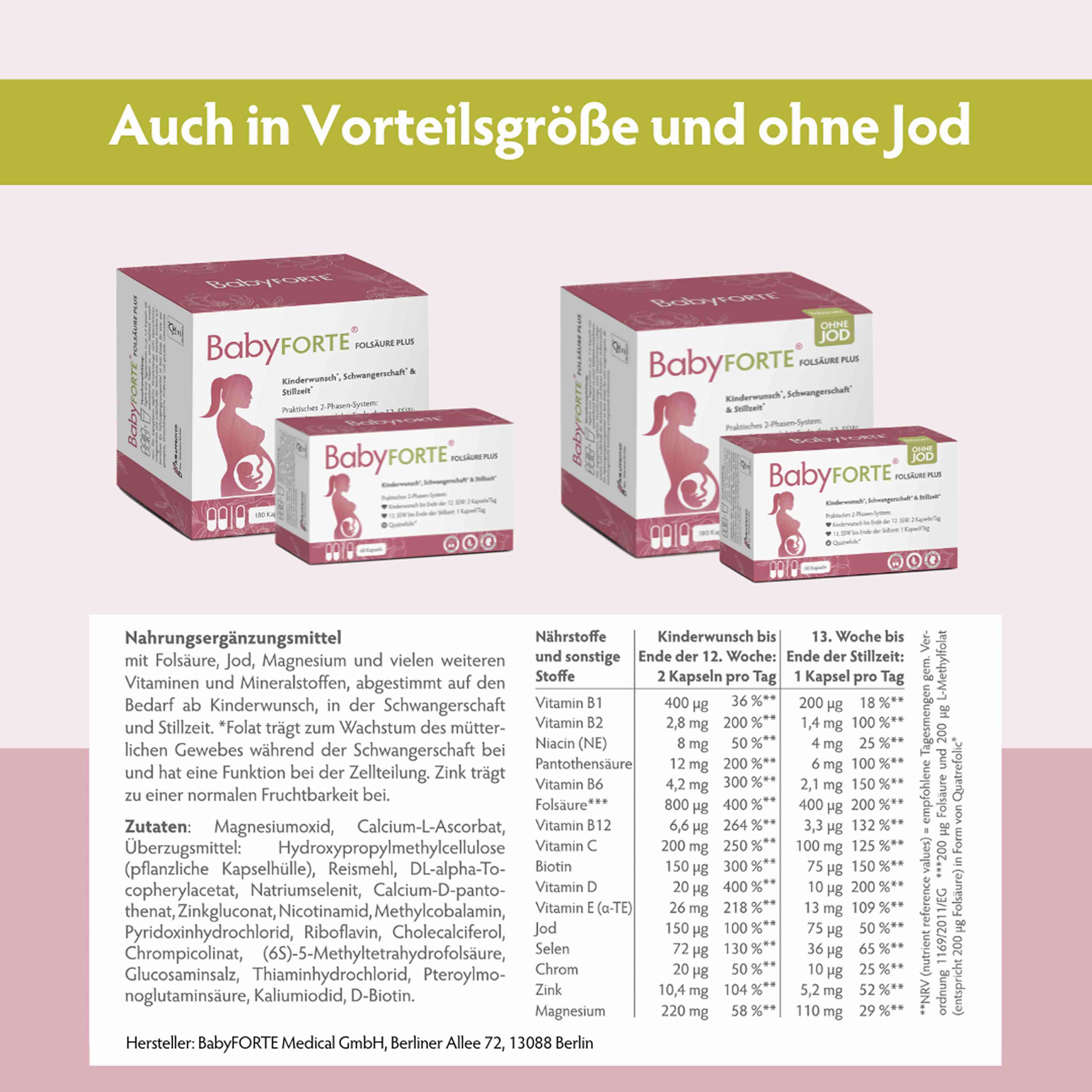 Jetzt kleine Wunder wahr werden lassen mit BabyFORTE FolsäurePlus, Auch in Vorteilsgröße und ohne Jod erhältlich