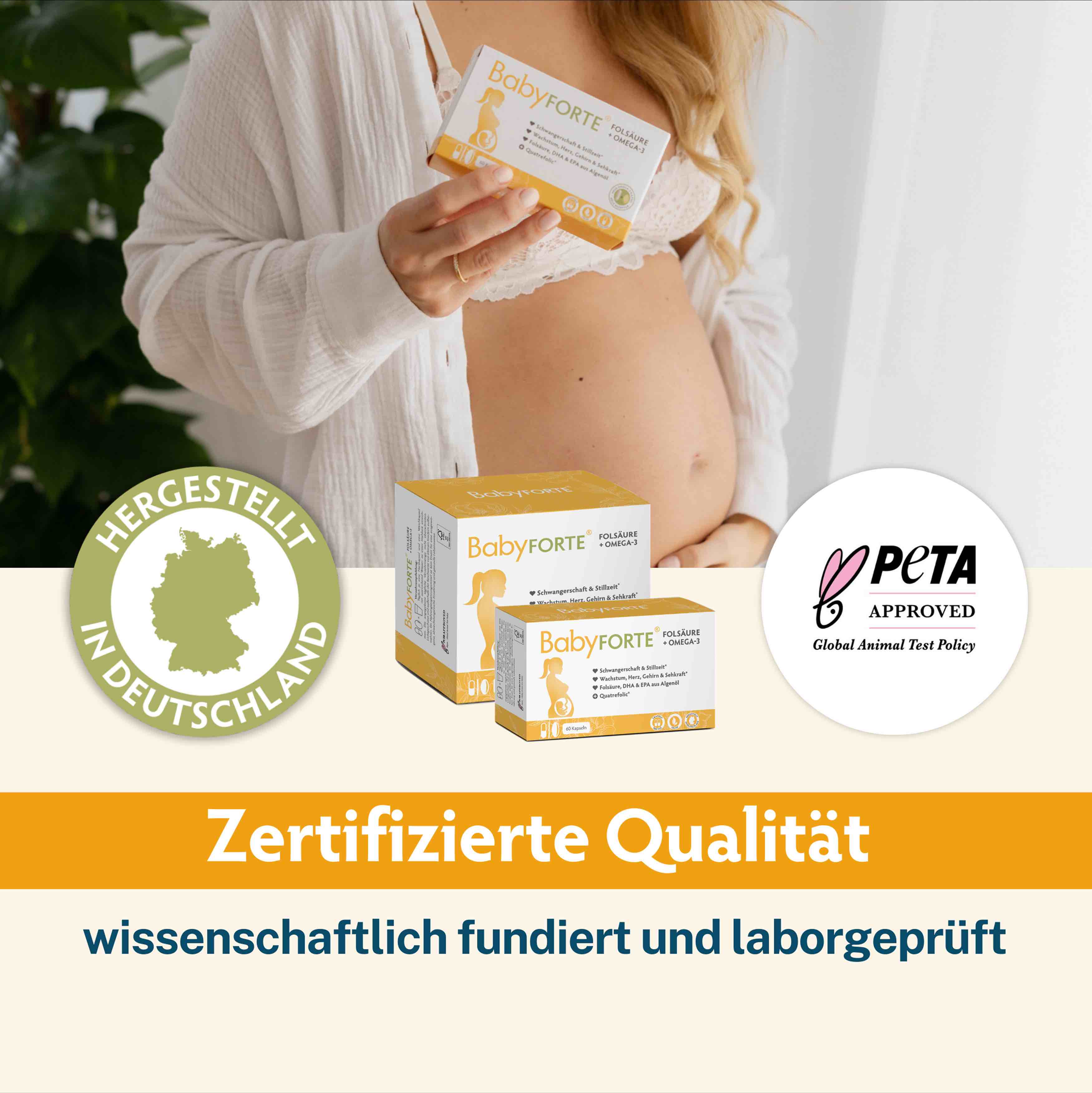 BabyFORTE Folsäure + Omega-3 – Inhaltsstoffe in getesteter Qualität