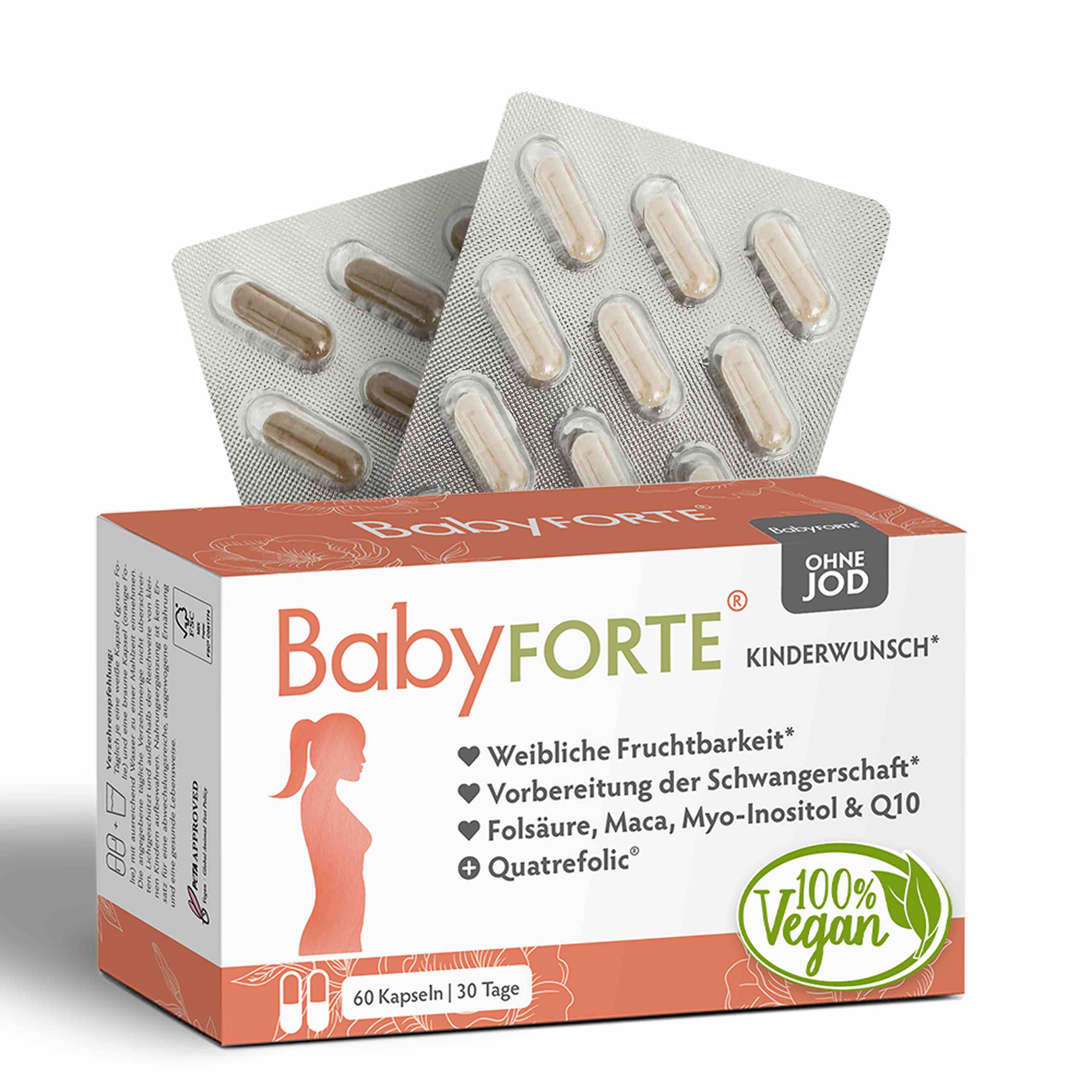 BabyFORTE Kinderwunsch ohne Jod • für Fruchtbarkeit • 60 Kapseln