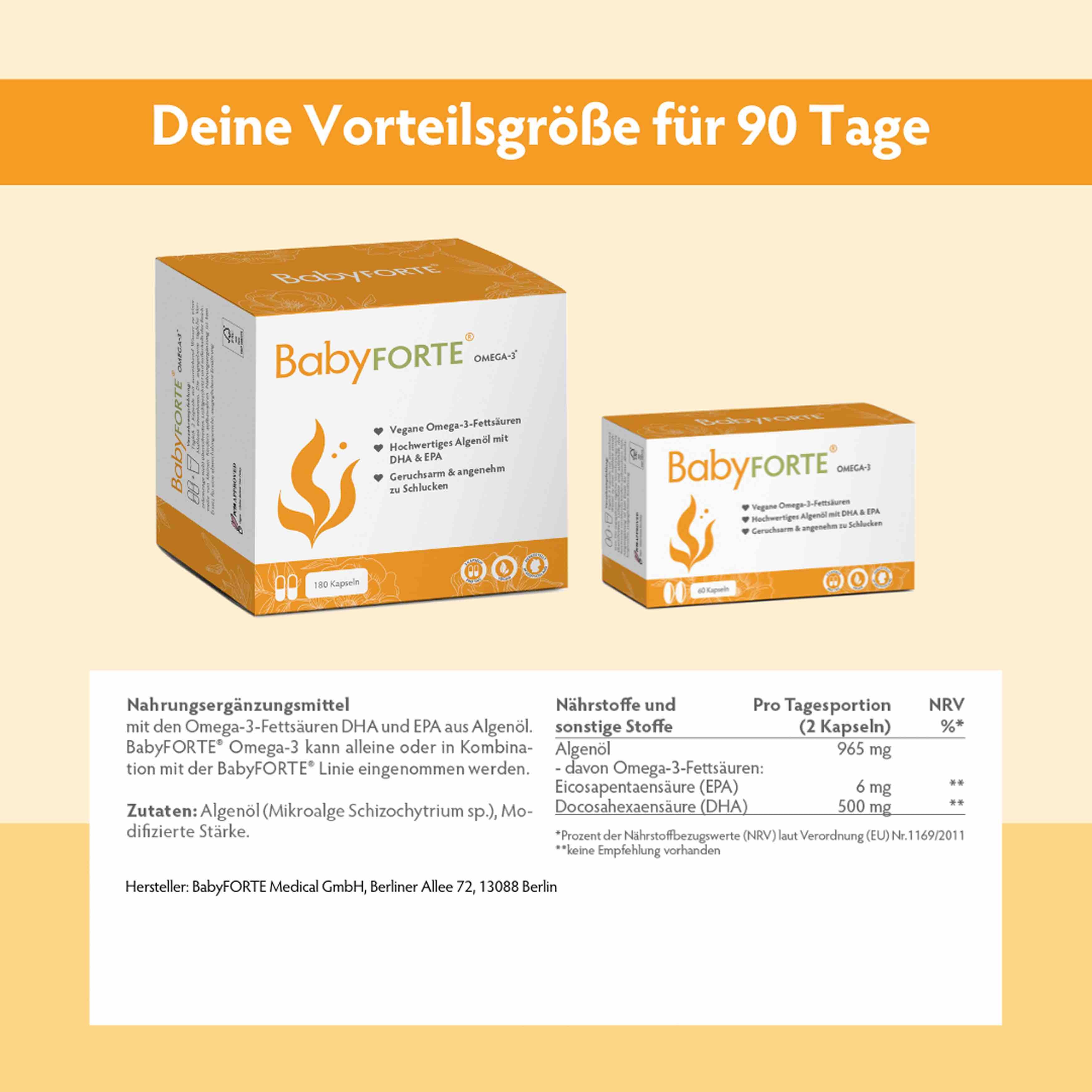 BabyFORTE® Omega-3 gibt es auch in deine Vorteilsgröße für 90 Tage