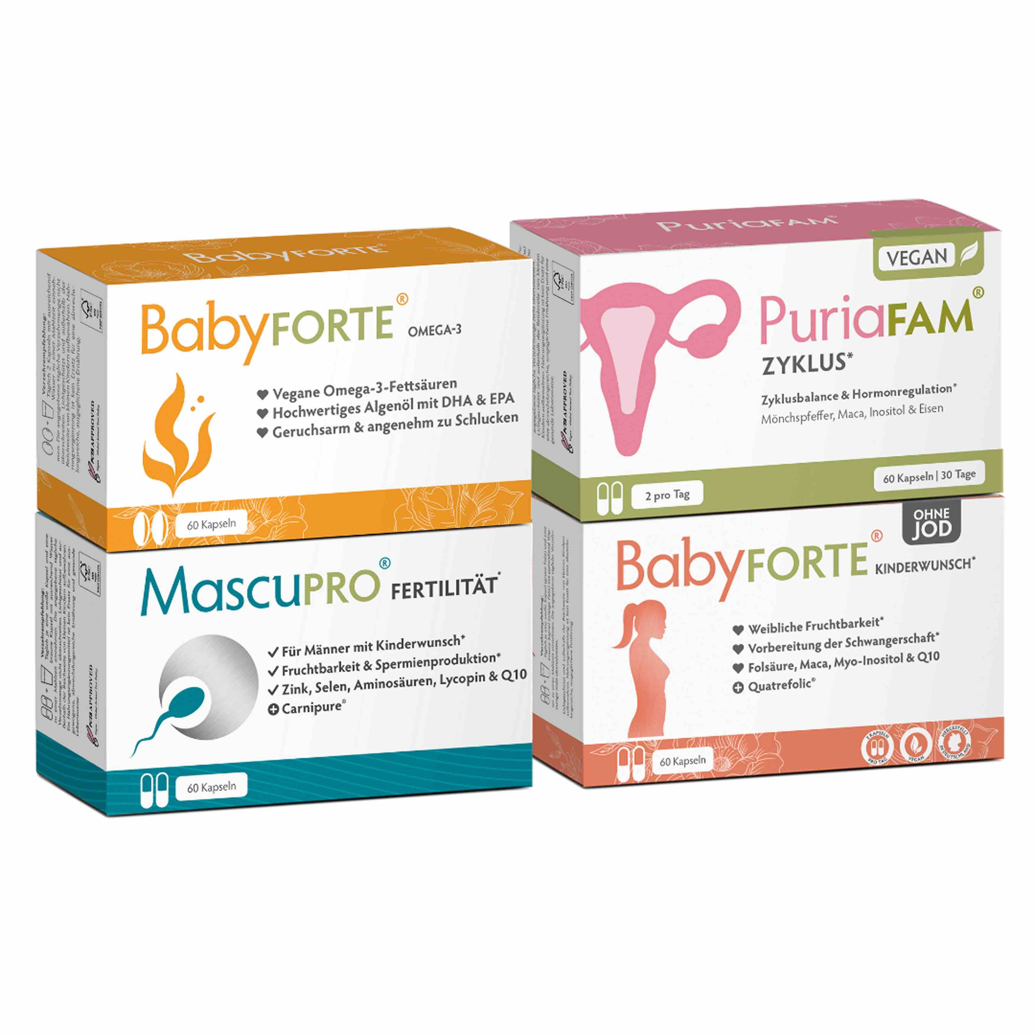Kinderwunsch & Zyklus-Set ohne Jod • für sie & ihn • je 60 Kapseln