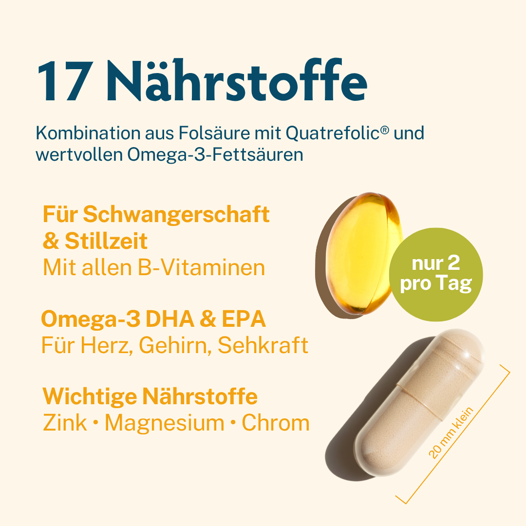BabyFORTE Folsäure + Omega-3 OHNE JOD • für Schwangerschaft & Stillzeit • 60 Kapseln