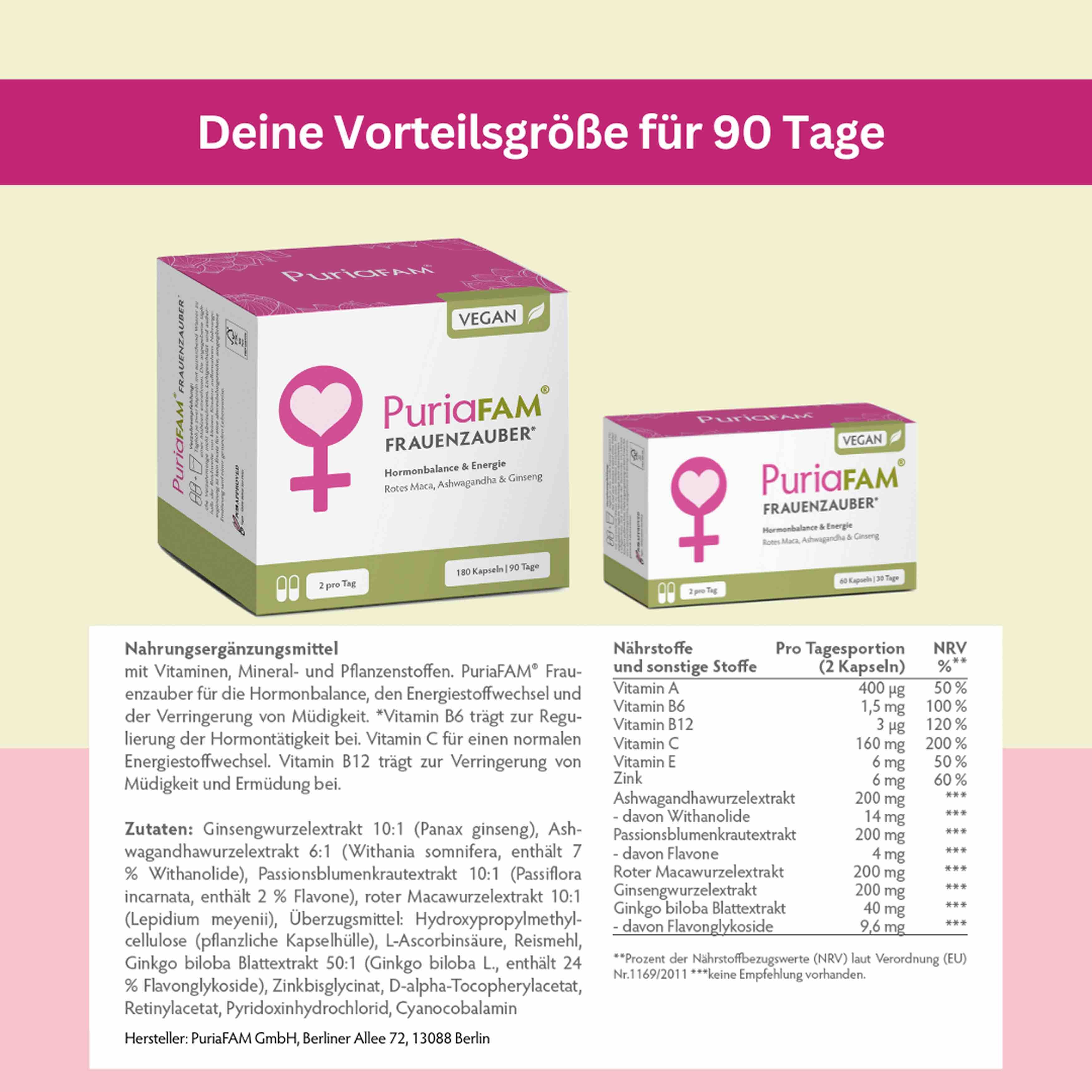 PuriaFAM® Frauenzauber gibt es auch in Vorteilsgröße für 90 Tage