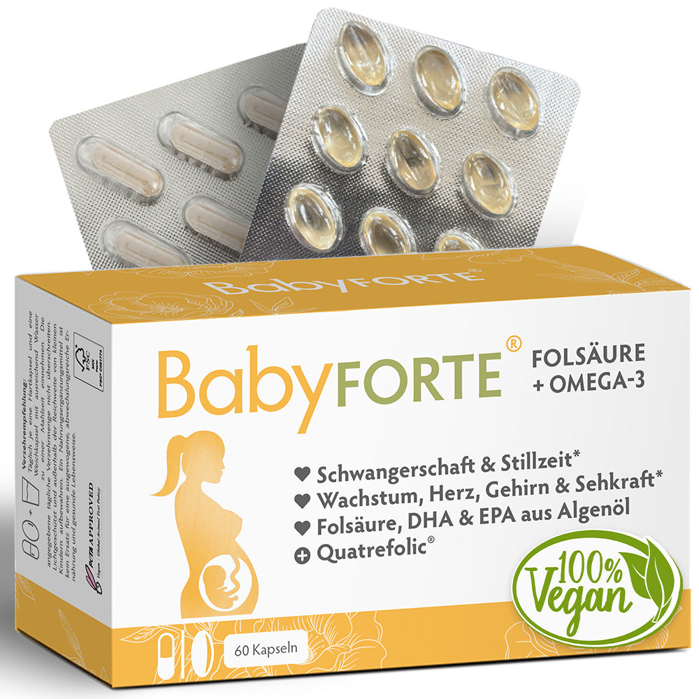 BabyFORTE Folsäure + Omega-3 • für Schwangerschaft & Stillzeit • 60 Kapseln