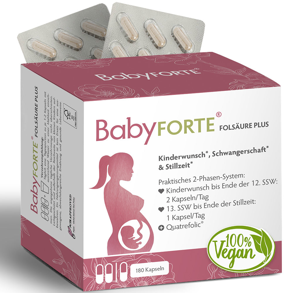 BabyFORTE Folsäure Plus • für Kinderwunsch bis Stillzeit • 180 Kapseln