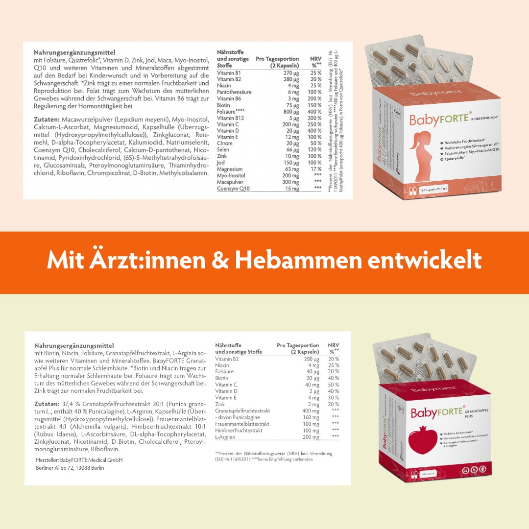 BabyFORTE Granatapfel Zauber XL 180 Kapseln Nährwerttabelle und Inhaltsstoffe